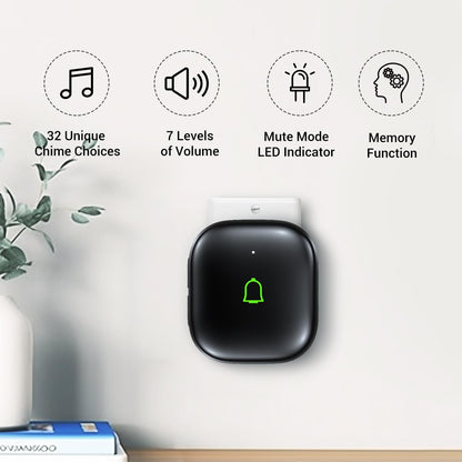 Doorkit Wireless Doorbell Door Bell Ringer Wireless IP66 Waterproof 1000Ft 32 Chimes 115dB 7 Volume Levels Mute Mode & LED Flash Doorbells for Home Kids Room Teachers Classroom Office