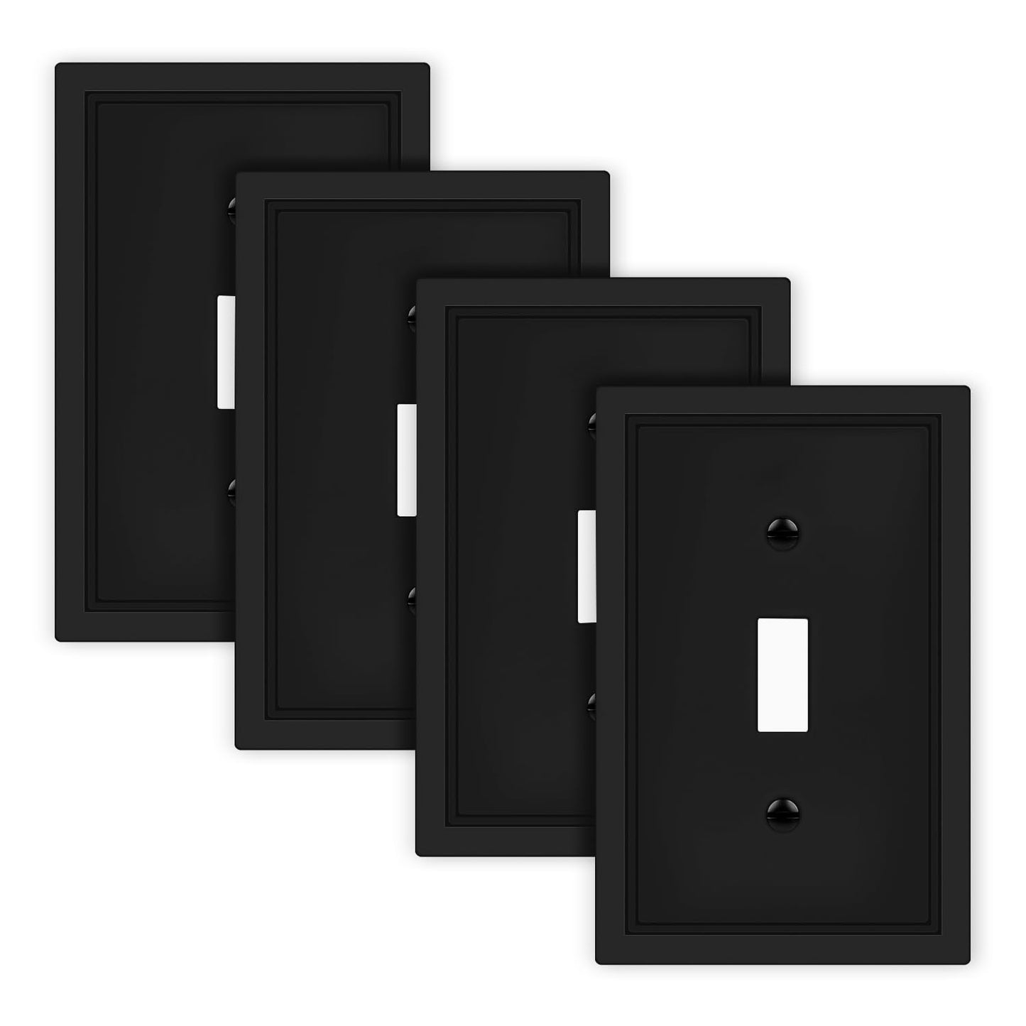 Matte Black Decorative Light Switch Cover Plate, Classic Single Toggle Switch Plate Covers, Natural Bamboo Fiber 1 Gang Wall Plates for Bathroom Kitchen- 4 Pack