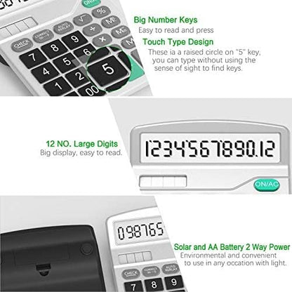 Calculator, 3 Pack Standard Functional Desktop Calculator Solar and AA Battery Dual Power Electronic Calculator with 12-Digit Large Display (2 Basic Black&1 Updated Silver)