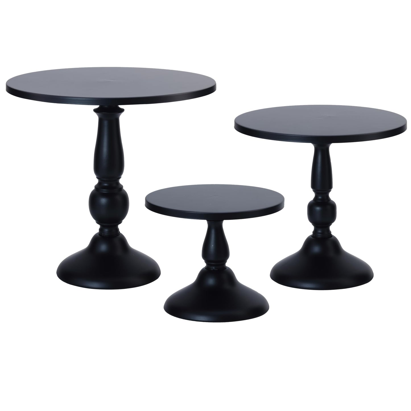 Set of 3 Black Cake Stands, QENUIITEA Metal Round Cake Holder Dessert Pie Pizza Display Stand 8" 10" 12" Serving Tray Halloween Decoration for Wedding Celebration Party Birthday Baby Shower