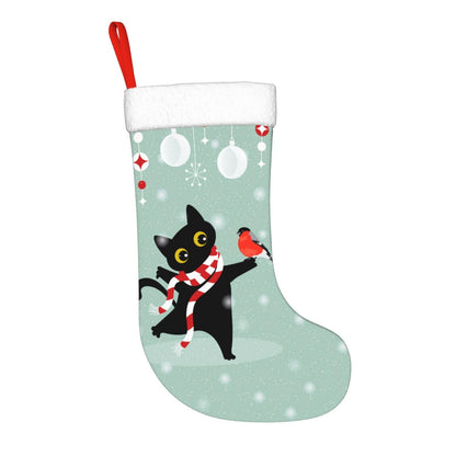 Cute Cat Christmas Stockings Hanging Decoration Stockings 17.7 Inch Xmas Stockings for Fireplace Family Party Holiday Decor 1PCS