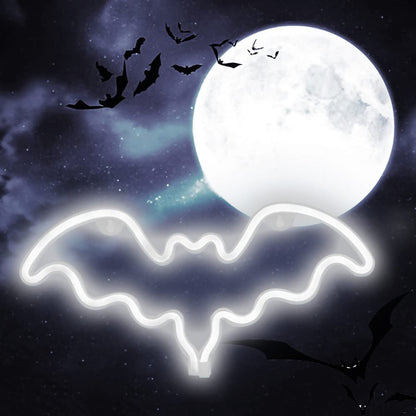 Vicila Bat Neon Signs Halloween Night Lights, LED Neon Lights Spooky Gifts Bat Shape Goth Lamp for Wall, Festival, Party Teens Bedroom, Christmas Decor-Bat(White)