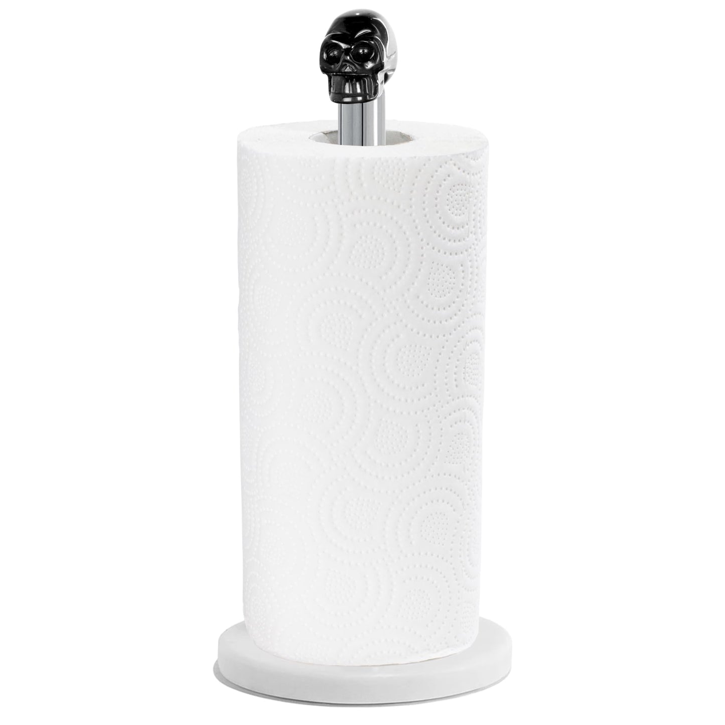 Homestia Skull Paper Towel Holder - Black Obsidian Gothic Marble Stainless Steel Countertop Stand, Weighted Non-Slip Base, Fits Standard & Jumbo Rolls for Kitchen Bathroom