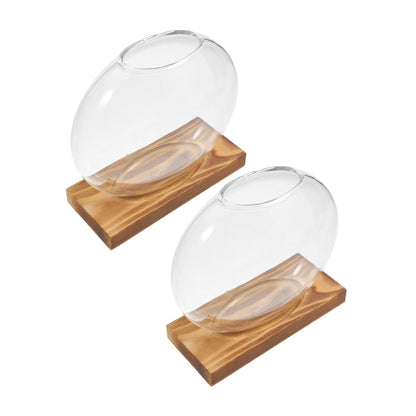 NUOBESTY 2pcs Glass Vase with Wooden Stand for Plant Propagation Hydroponic Terrarium Container Desktop Planter for Home and Office Decor