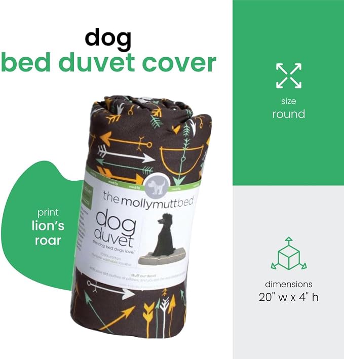 Molly Mutt Petite Dog Duvet Cover - Round - Papillon Print - Measures 20’’ x 4’’ - 100% Cotton - Durable - Breathable - Sustainable - Machine Washable Dog Bed Cover - Pre-Shrunk