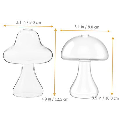 SOLUSTRE 2Pcs Mushroom Shaped Glass Vase Decorative Hydroponic Flower Pot for Home and Office Terrarium for Plant Propagation Stylish Indoor Decor