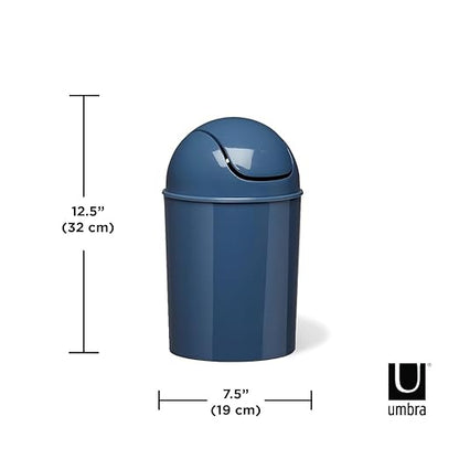 Umbra 1.25 Gallon Mini Waste Can with Removable Swing-Top Lid - Small Garbage Bin for Kitchen, Bathroom, Bedroom, Office - Compact Trash Can Fit Under Tables & Counters - Blue