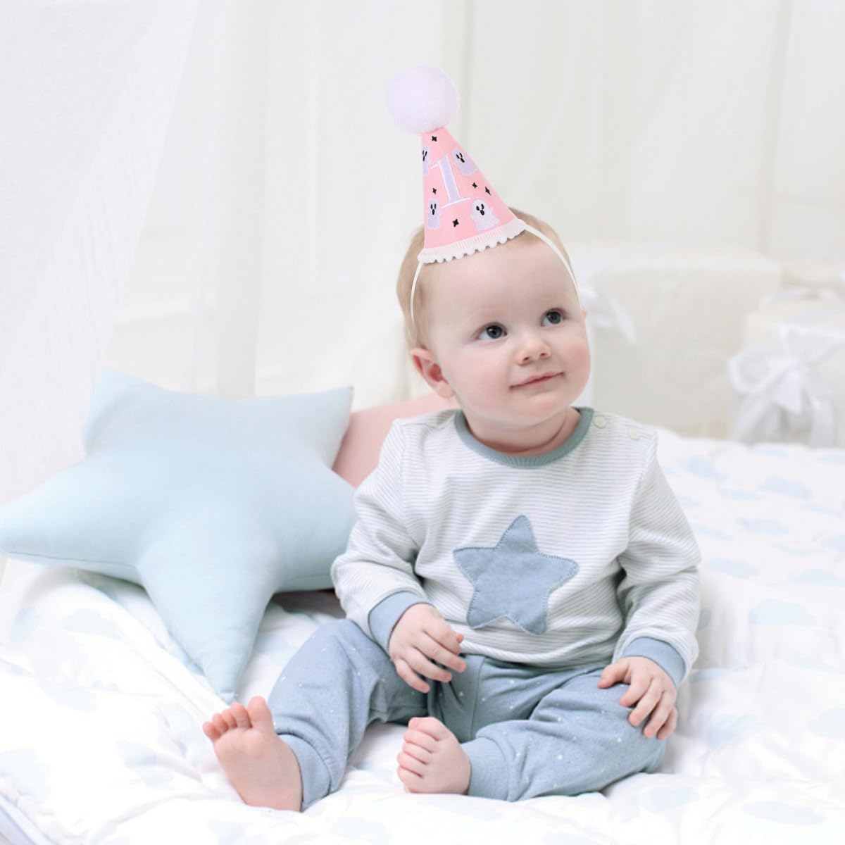 Kaniwati Spooky One First Birthday Hat - Pink Ghost 1st Birthday Hat, Halloween Horror 1st Party Decorations, First Photo Prop