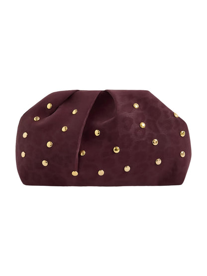 QWINEE Women's Elegant Studded Clutch Bag Magnet Ruched Bags Retro Vintage Evening Handbag Burgundy Leopard One Size