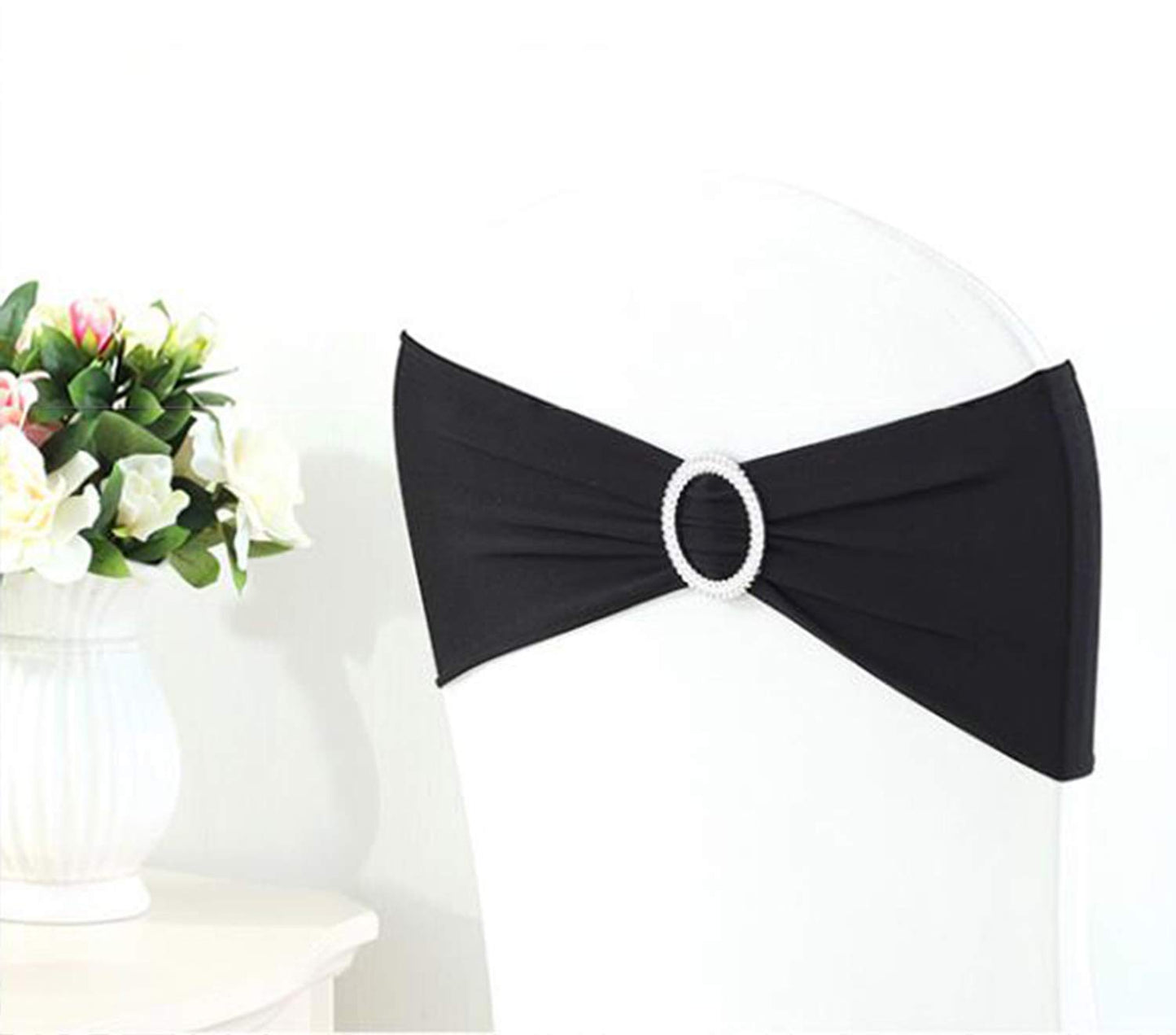 Tosnail 50 Pack Spandex Chair Sashes Wedding Chair Decoration Party Chairs Covers - Black