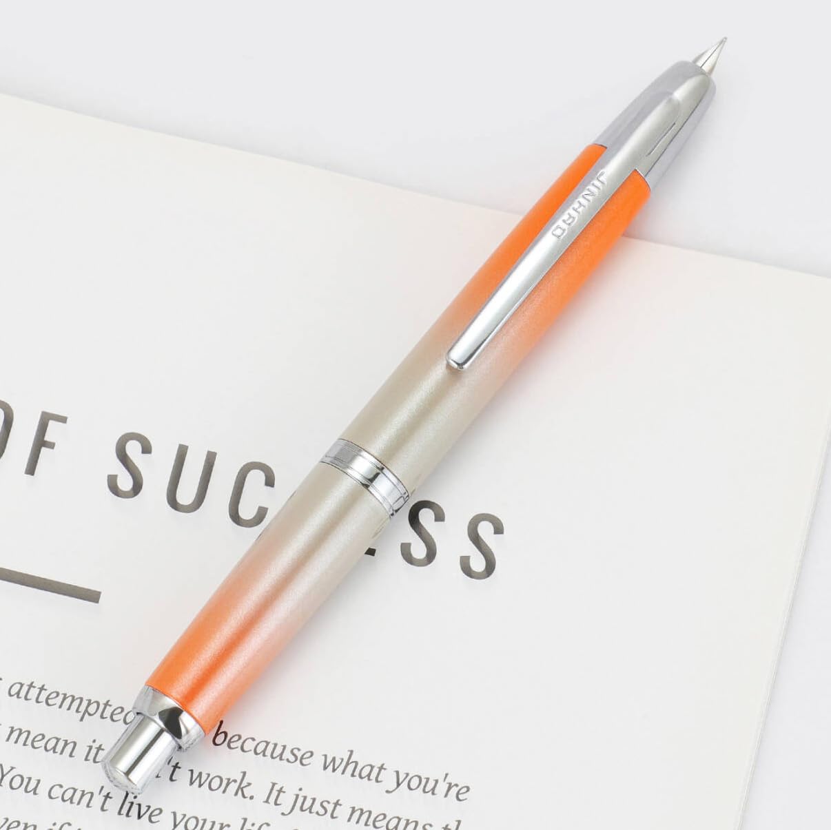 Jinhao 10 Press Fountain Pen with Box, Gradient Light Orange Retractable Extra Fine Nib with Ink Converter Set (Silver Clip)