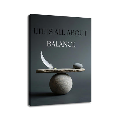 YSPCSUN Inspirational Posters for Office, Life Is All About Balance Canvas Poster Single Panel Wall Decor for Home Office Dorm Classroom, Framed Canvas Art, 24x18inch
