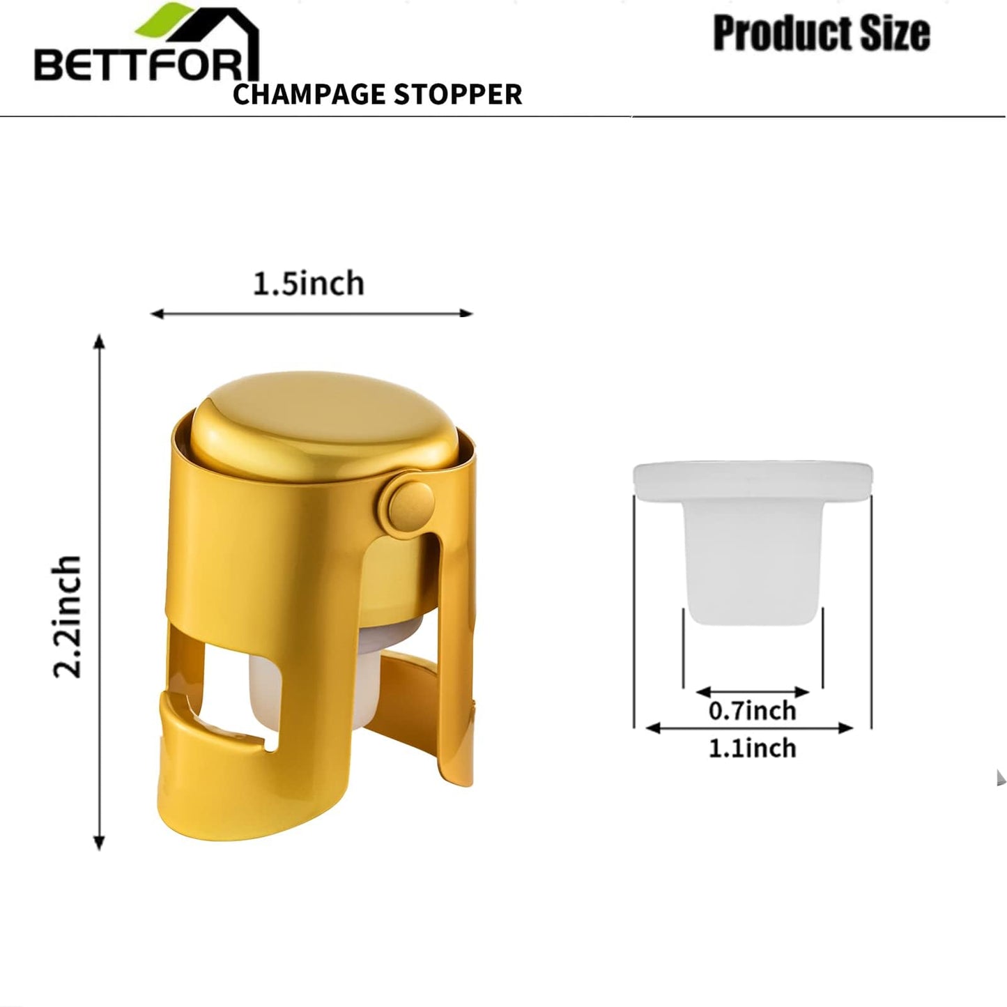 BETTFOR Champagne Stoppers with Stainless Steel Champagne Saver with Food Grade Silicone Leak proof Keep Fresh Suitable for Champagne, Cava, Prosecco and Sparkling(Gold, 6 Pack)
