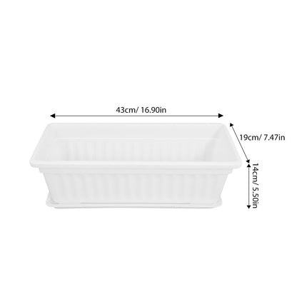 POPETPOP Window Box Planter: 2pcs Plastic Rectangular Planter Window Flower Pot Plant Pots Vegetable Planters Long Pots for Windowsill Patio Garden, 43x19cm, White