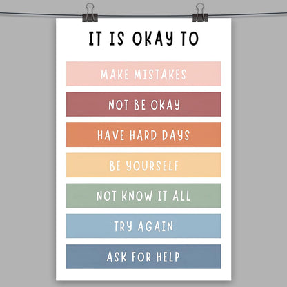 uoyien Growth Mindset Mental Health Posters Boho Classroom Playroom Therapy Office Decor Affirmations Quotes Canvas Wall Art Kids Educational Prints For Calming Corner Decoration 16x24in Unframed