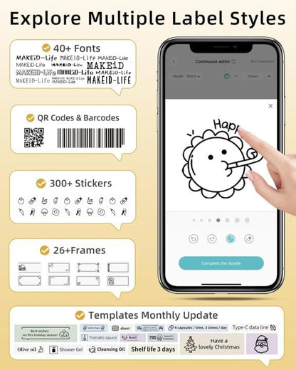Makeid L1 HD Label Maker Machine with Tape - Portable & Rechargeable Label Makers Compatible with 9 12 16mm Waterproof Tape - Mini Bluetooth Labeler for Organizing Office Home School - 300DPI