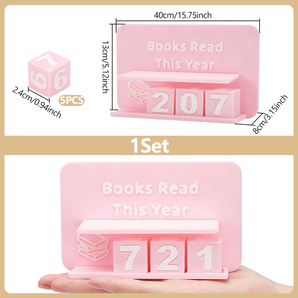 UNICRAFTALE Books Read This Year Counter Plastic 3D Printed Book Tracker for Reading Goal Display Pink Books Counter Sign Bookshelf Decor Reading Challenge Gift for Book Lovers 15.7x5.1x3.1Inch