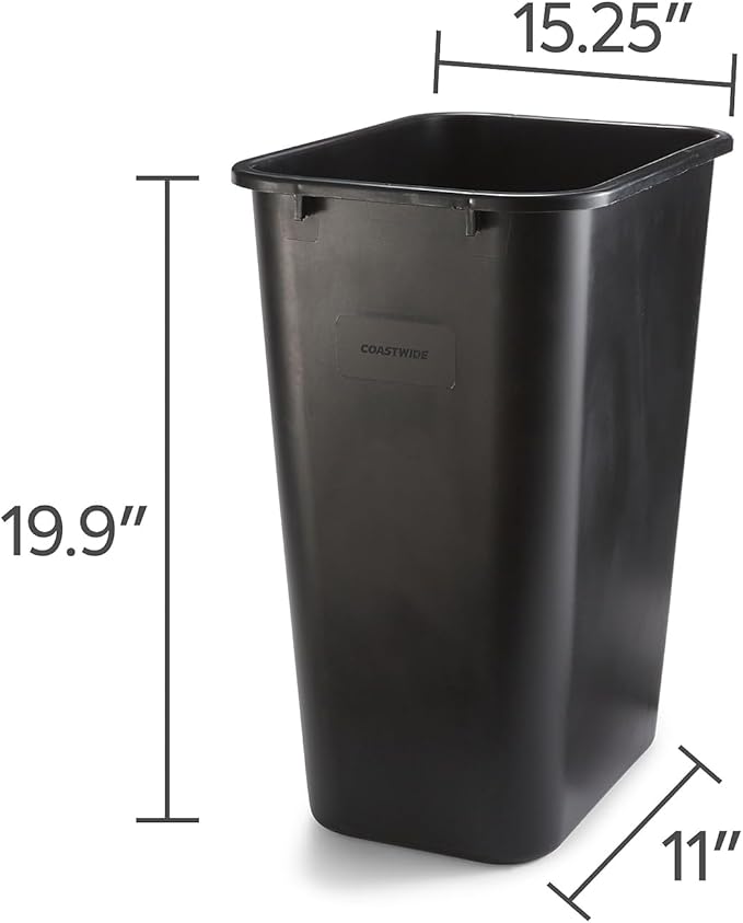 COASTWIDE Indoor Trash Can Without Lid, Black Plastic, 10.25 Gallon