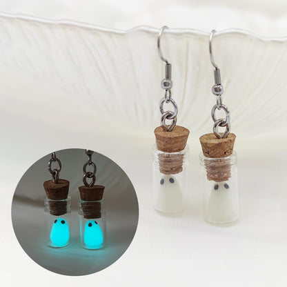 Ghost Earrings(Blue), The Adopt A Ghost In A Bottle Earring, Halloween Tiny Glow-In-The-Dark Spooky Charm Pendant Earrings Christmas Jewelry Gifts for Women