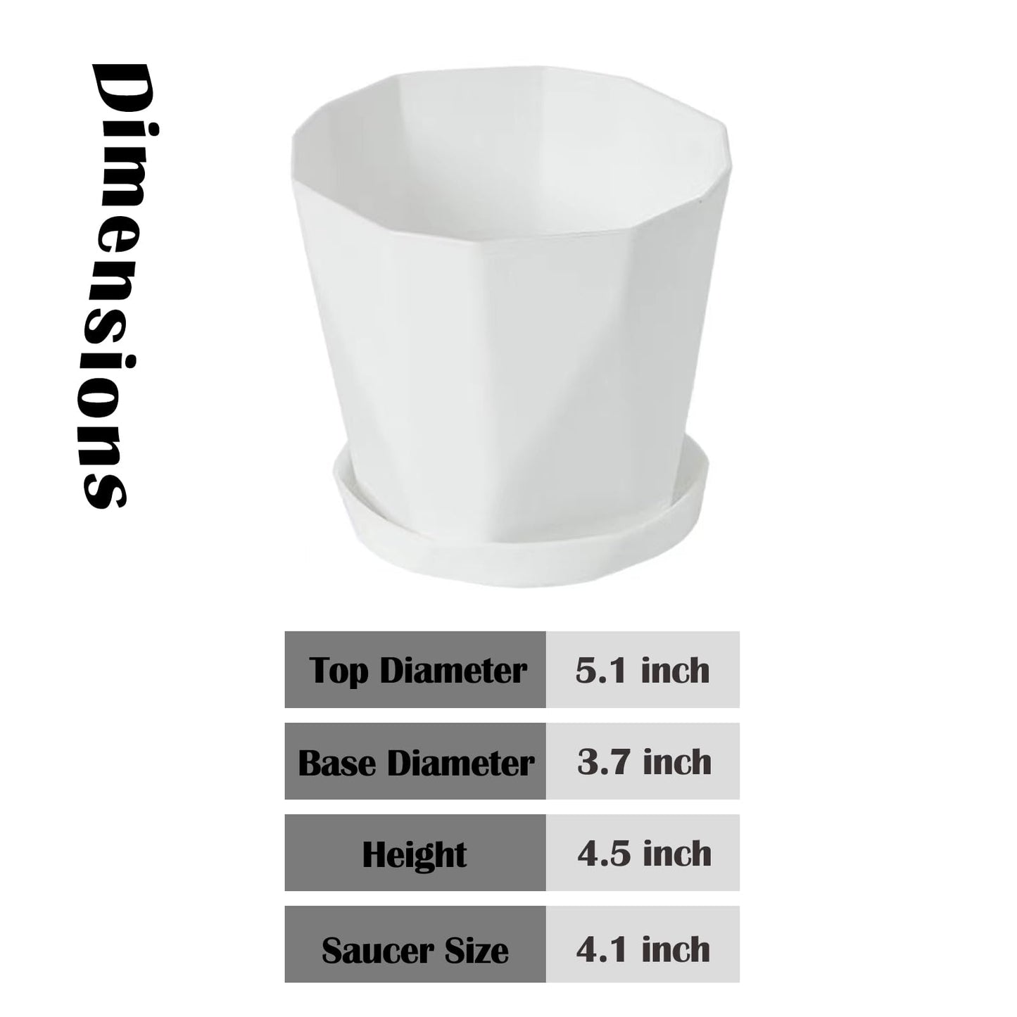 BovcTrraann 4-Pack Plant Pot, 5 Inch Plastic Flower Pots with Drainage Hole and Saucer, Plastic Planters for Indoor Outdoor Garden Plants, Flowers and Succulents (White)
