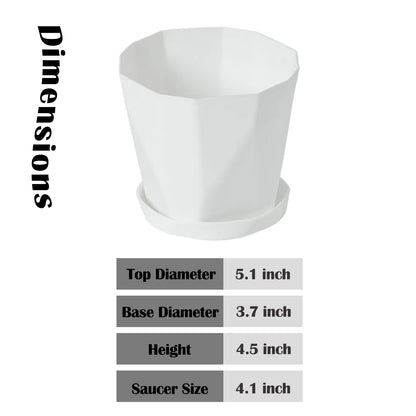 BovcTrraann 4-Pack Plant Pot, 5 Inch Plastic Flower Pots with Drainage Hole and Saucer, Plastic Planters for Indoor Outdoor Garden Plants, Flowers and Succulents (White)
