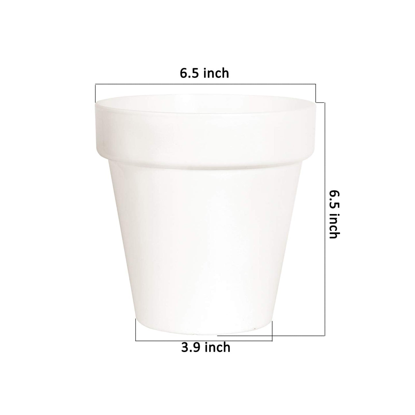 Youngever 7 Pack 6.5 Inch Plastic Planters, Indoor Flower Plant Pots, Classic Decorative Gardening Pot with Drainage(White no Saucers)