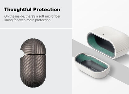 Haobobro Leather Case for AirPods 4 / AirPods 4 with Active Noise Cancellation Case Cover - Selected Skin-Friendly Leather, Carbon Fibre Texture, Handmade Drop Protective Hard Cover - Desert Titanium