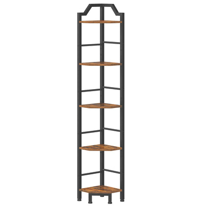 HOOBRO Narrow Corner Shelf Stand, 5-Tier Corner Shelf, 63” Tall Multipurpose Corner Bookshelf, Standing Display Shelf Plant Stand, for Living Room, Study, Kitchen, Rustic Brown and Black BF100CJ01