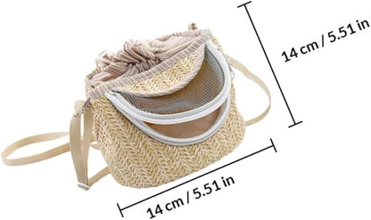 Portable Hamster Carrier with Ventilated Gauze Small Pet Carry-Out Bag Lightweight Straw-Woven Design for Outdoor Travel 5.51X5.51X4.72In