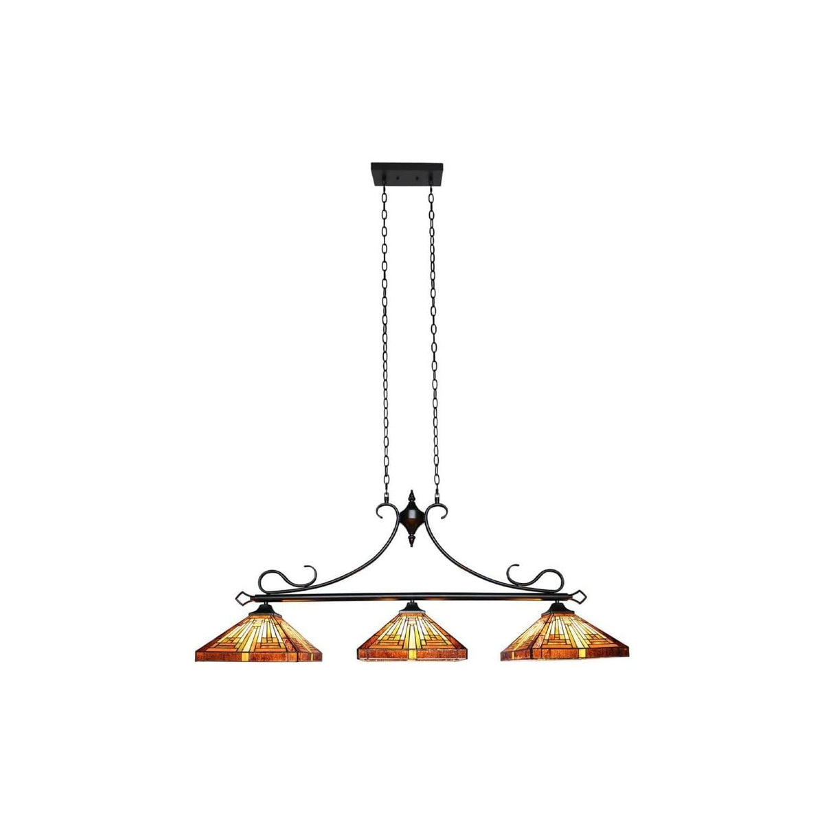 Chloe Lighting Innes 3-Light Island Pendant, Tiffany-Style, 47in Wide, Blackish Bronze, Multicolor Glass, Model CH33359MR47-IL3