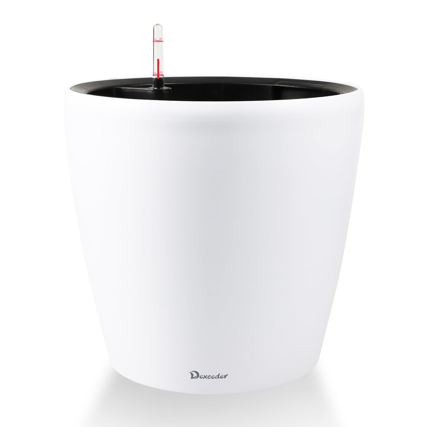 Dexceder 15x14 Self Watering Planter with Wheels Indoor Outdoor, Inner Pot Design, Thickened Large Floor Standing Flower Plant Pot with Water Level Indicator (White Matte)