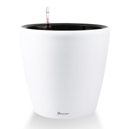Dexceder 15x14 Self Watering Planter with Wheels Indoor Outdoor, Inner Pot Design, Thickened Large Floor Standing Flower Plant Pot with Water Level Indicator (White Matte)