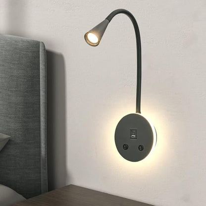 Black Headboard Reading Light with Nightlight, 2 Pack Wall Mounted Reading Lights with Switch, Plug-in Hardwired Reading Lamp for Bedtime Reading, Gooseneck Reading Sconces for Bedroom, Bedside