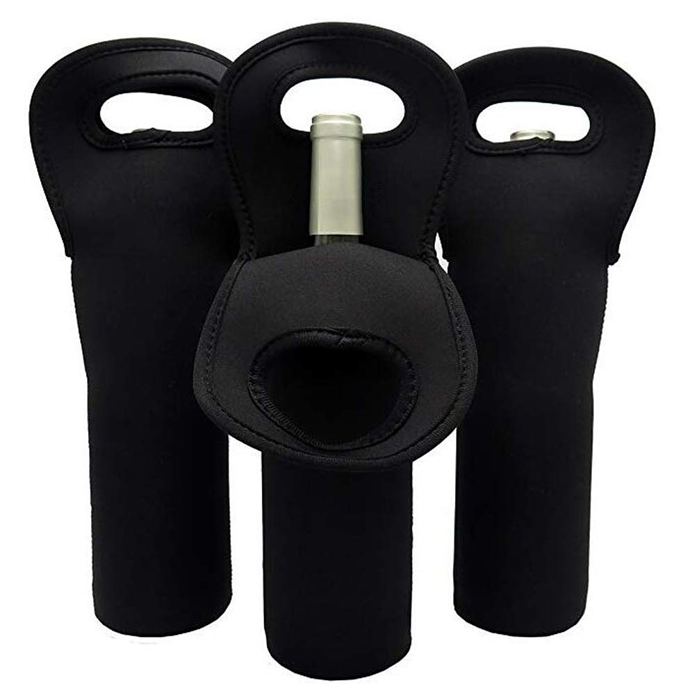 Eacolle Wine Carrier Tote Bag Set of 3 Neoprene Champagne Bottles Protective Travel Bag Beer Cans Water Bottle Holder for Safe Transportation(Black)