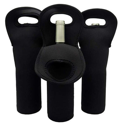 Eacolle Wine Carrier Tote Bag Set of 3 Neoprene Champagne Bottles Protective Travel Bag Beer Cans Water Bottle Holder for Safe Transportation(Black)