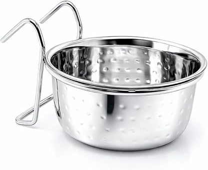 Stainless Steel Coop Cup with Hanger, None Spill Crate Water Bowl, Food Dish for Cage, Rabbit, Cats, Birds, Chicken, Reptiles. (20)