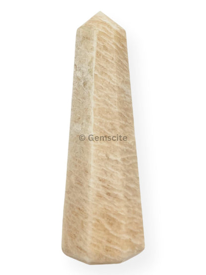 WholesaleGemShop 3 Inch (70 mm) Gemstones Cream Moonstone Obelisk Tower Jumbo Facet Aura Rock Crystal Natural Polished Earth Wand Spirit