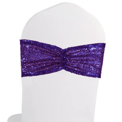 Eternal Beauty Pack of 50 Purple Chair Sashes Band Bows Sequin Chair Sashes for Wedding Cover Decorations
