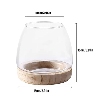 DCQRY Clear Glass Bubble Bowl Glass Planter Hydroponic Plant Vase with Detachable Wood Base Unique Fish Tanks Glass Terrarium Container Pot for Hydroponic Plants Home Garden Decor