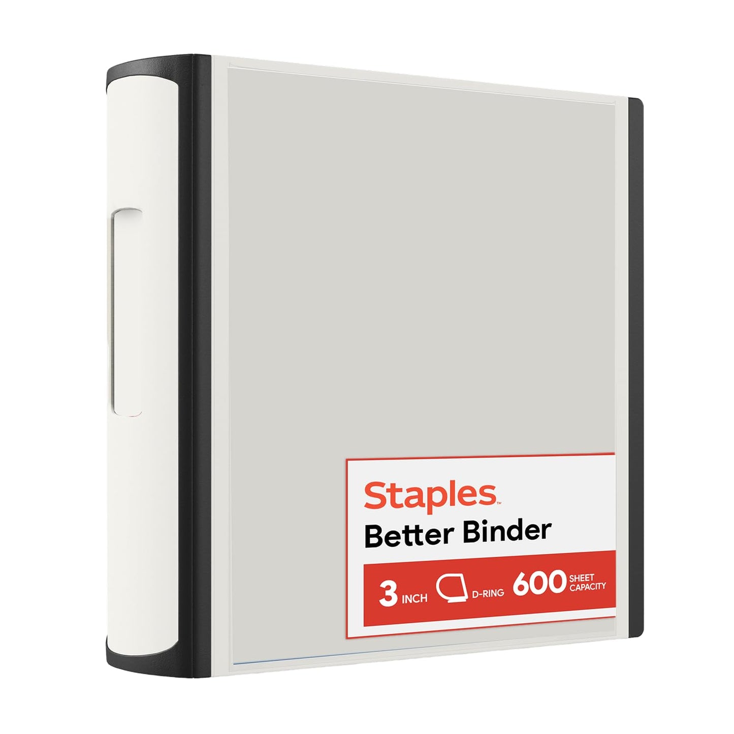 Staples Heavy-Duty 3-Inch D-Ring Binder, White – Large Capacity 3-Ring Binder with Pockets, Holds Up to 600 Sheets
