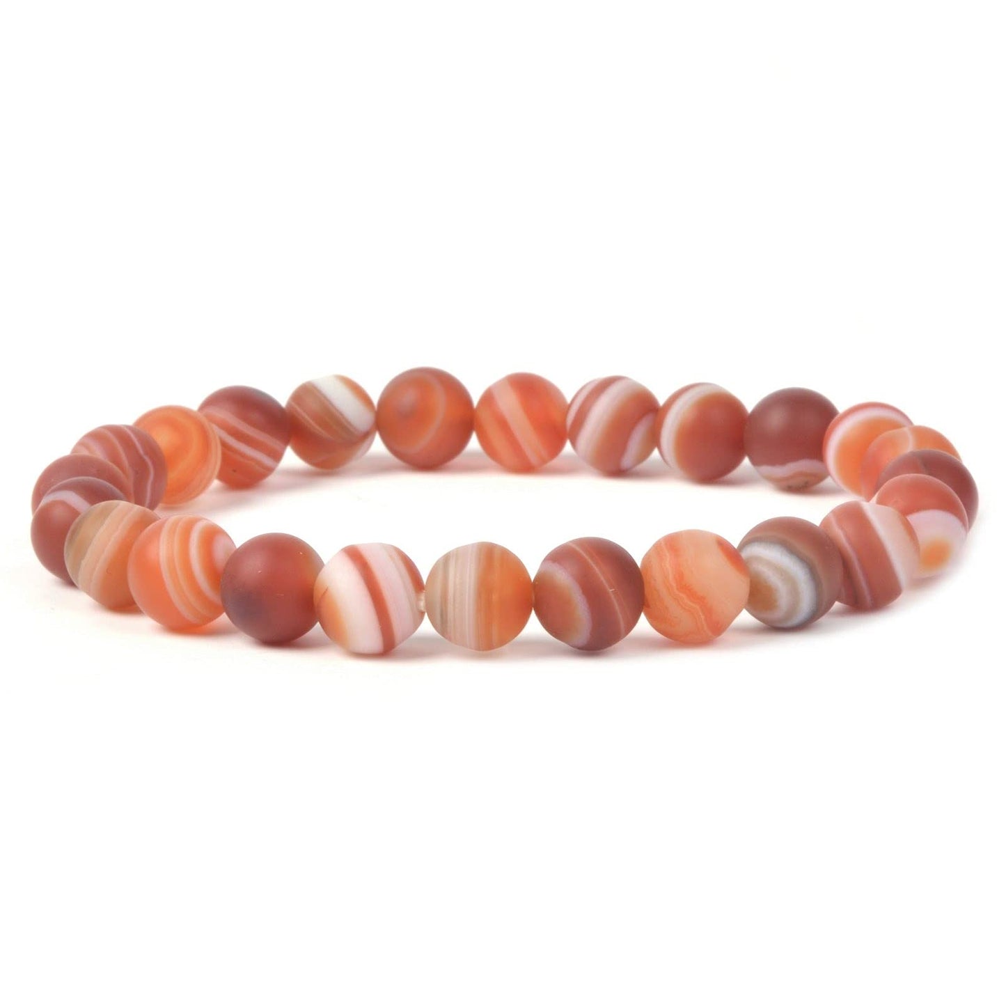 Justinstones Matte Red Banded Agate Gemstone 8mm Round Beads Stretch Bracelet 7 Inch Unisex