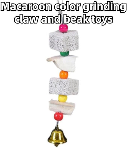 2Pcs Bird Beak Calcium Stone Lava Block Chew Toy Grinding Teeth Natural Minerals with Bell for Parakeet Conure Lovebird Cockatiel Finch Canary Hamster Chinchilla Rabbit (Large)