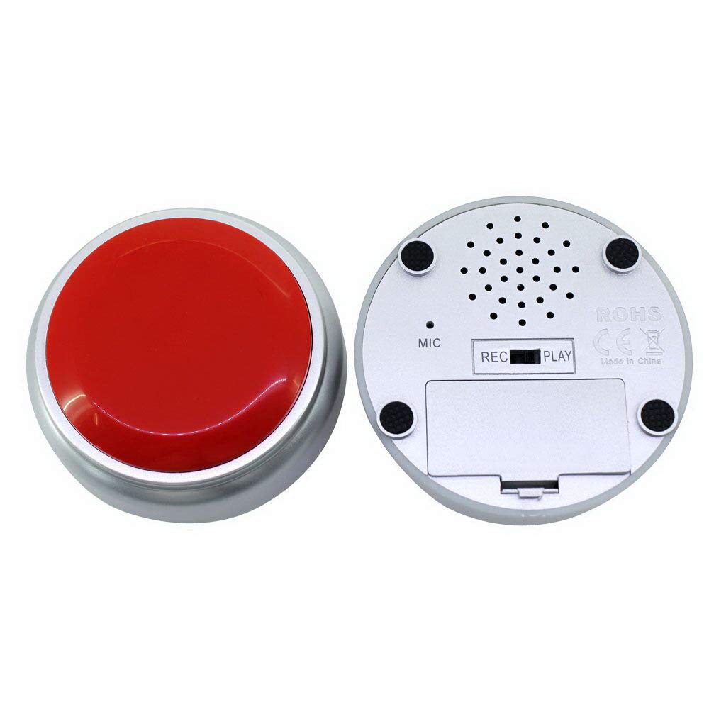 Sound Button- 30 Seconds Custom Recordable Talking Button-Record & Playback Your Own Message-Quality Voice Sound Recorder-Answer Buzzer (RED+Sliver)