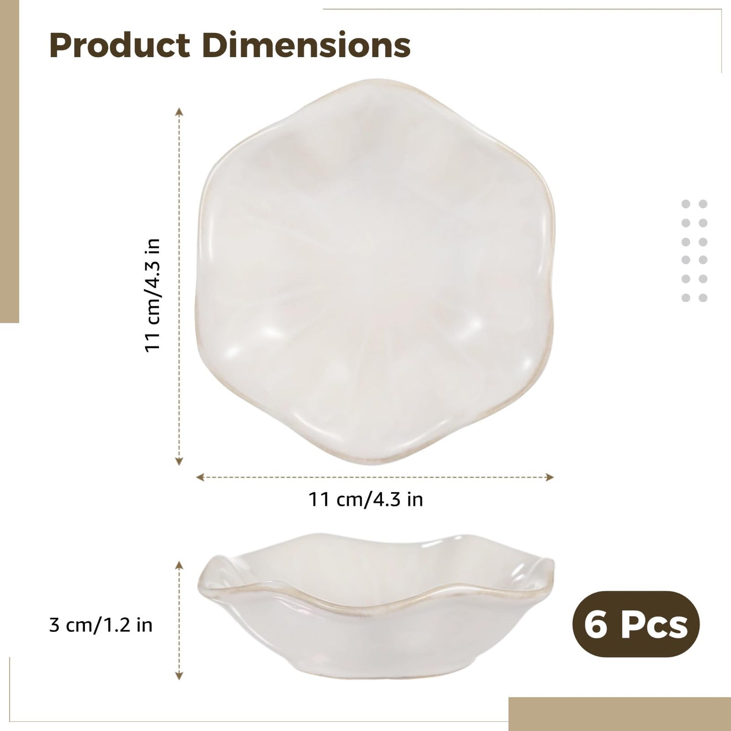 Toyosport 6 Pcs Ceramic Jewelry Dishes, Lotus Leaf Ring Dishes, Small Trinket Trays, White Pottery Plates, Gold-Trimmed Jewelry Holders, Cute Key Bowls for Nightstand Decor