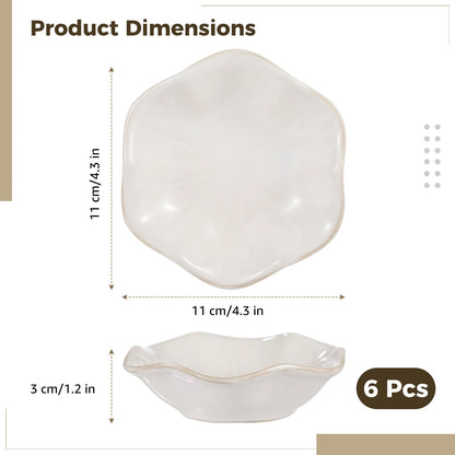 Toyosport 6 Pcs Ceramic Jewelry Dishes, Lotus Leaf Ring Dishes, Small Trinket Trays, White Pottery Plates, Gold-Trimmed Jewelry Holders, Cute Key Bowls for Nightstand Decor