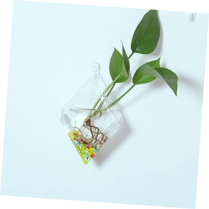 Zerodeko 2pcs Rhombus Glass Flower Vase Wall Planter Terrarium Container Decor for Home Office and Garden Decorative Hanging Planter for Plants and Propagation Display
