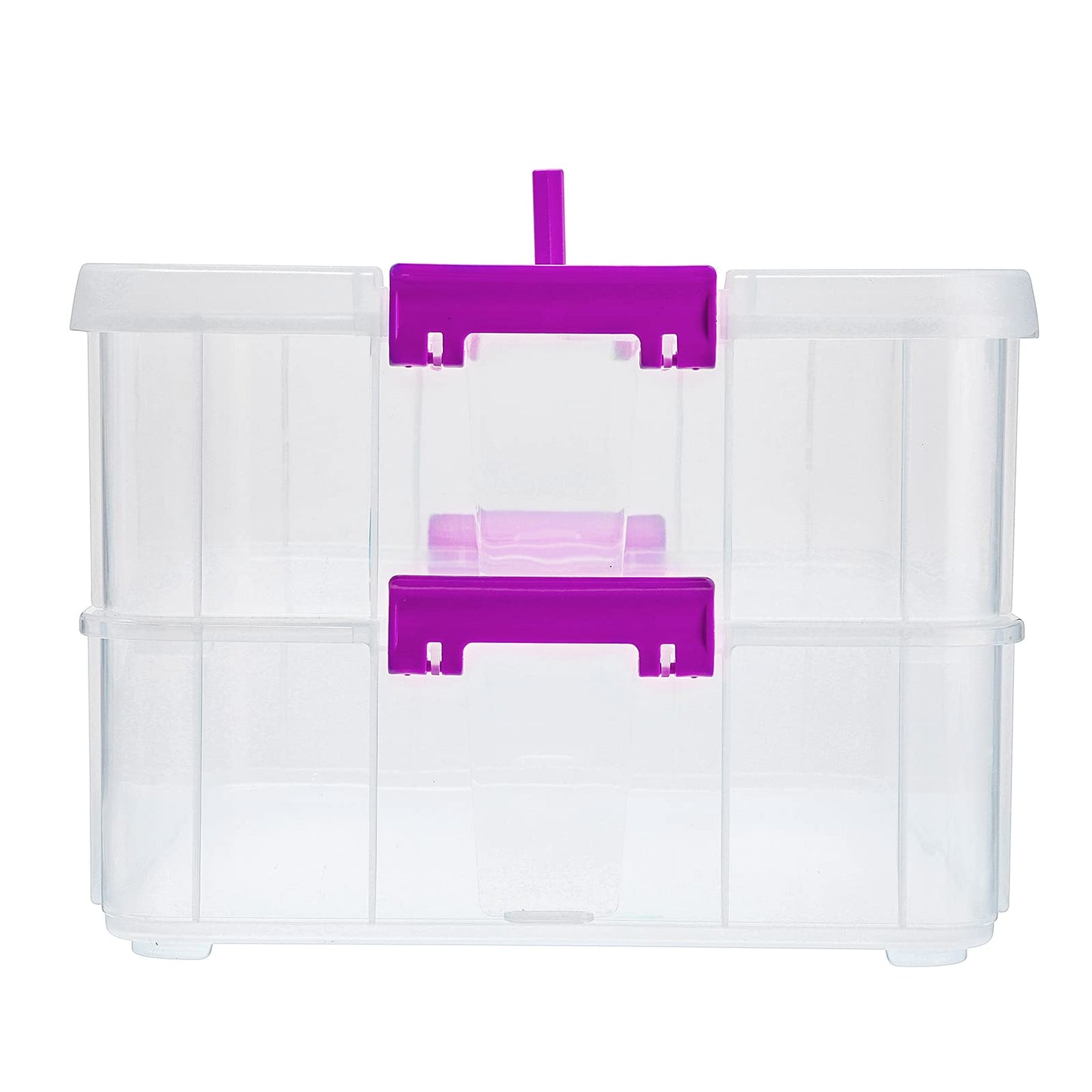 BTSKY 2 Layer Stack & Carry Box, Plastic Multipurpose Portable Storage Container Box Handled Organizer Storage Box for Organizing Stationery, Sewing, Art Craft, Jewelry and Beauty Supplies(Purple)
