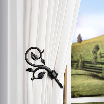 Leaf Shaped Curtain Holdbacks 2pcs, Handmade Metal Curtain Side Holders for Wall, Antique Brass Curtain Tieback Hook Pull Backs for Drapes Window Home Decoration (Black)