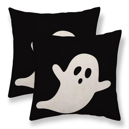 Sunshineyan Halloween Pillow Covers 18X18 Inch Set of 2 Black White Ghost Decor Throw Pillow Covers Halloween Cushion Cases Farmhouse Decorative Outdoor Pillow Covers for Couch Home Sofa Living Room