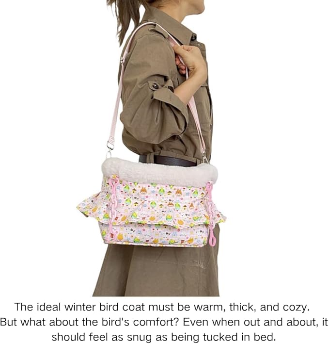 2 in 1 Warm Bird Carrier Bag, Bird Hammock Bed for Cage, Winter Travel Bag, Portable Parrot Outing Bag for Lovebird, Budgie, Conure, Quaker, Small Medium Birds (Purple,Large)